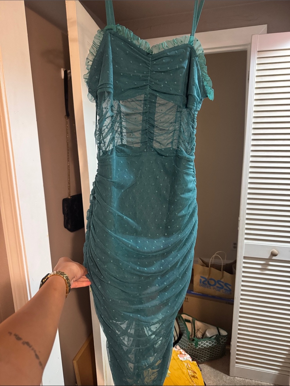 Fashion Nova Teal Sheer Ruching Midi Dress - Women's